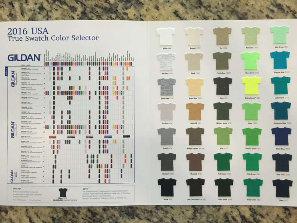 Gildan 5000 Color Chart 2016