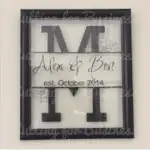 Halloween wedding gift with a split letter monogram. By cuttingforbusiness.com.
