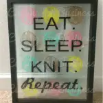 Eat. Sleep. Knit. Repeat. Vinyl design in a floating frame. By cuttingforbusiness.com.