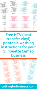 Free, printable care cards (not food safe, HTV washing instructions, and not dishwasher safe) for your Silhouette Cameo business - by cuttingforbusiness.com