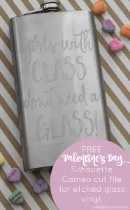 Valentine's Day Flask with Free Silhouette Cut File - Perfect for Etched Vinyl by cuttingforbusiness.com