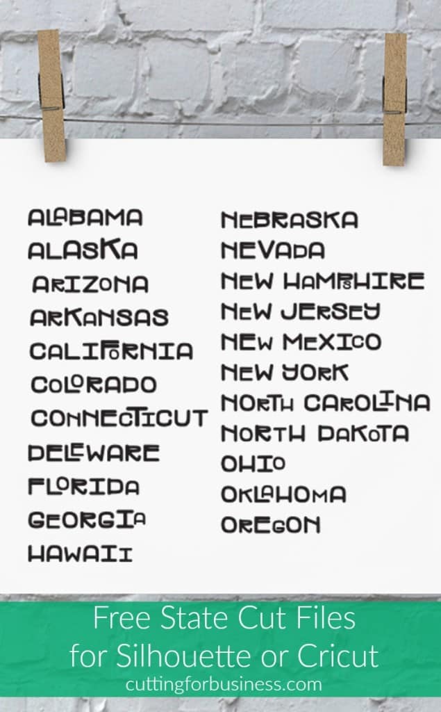 Free Commercial Use State Name Cut Files for Silhouette or Cricut by cuttingforbusiness.com