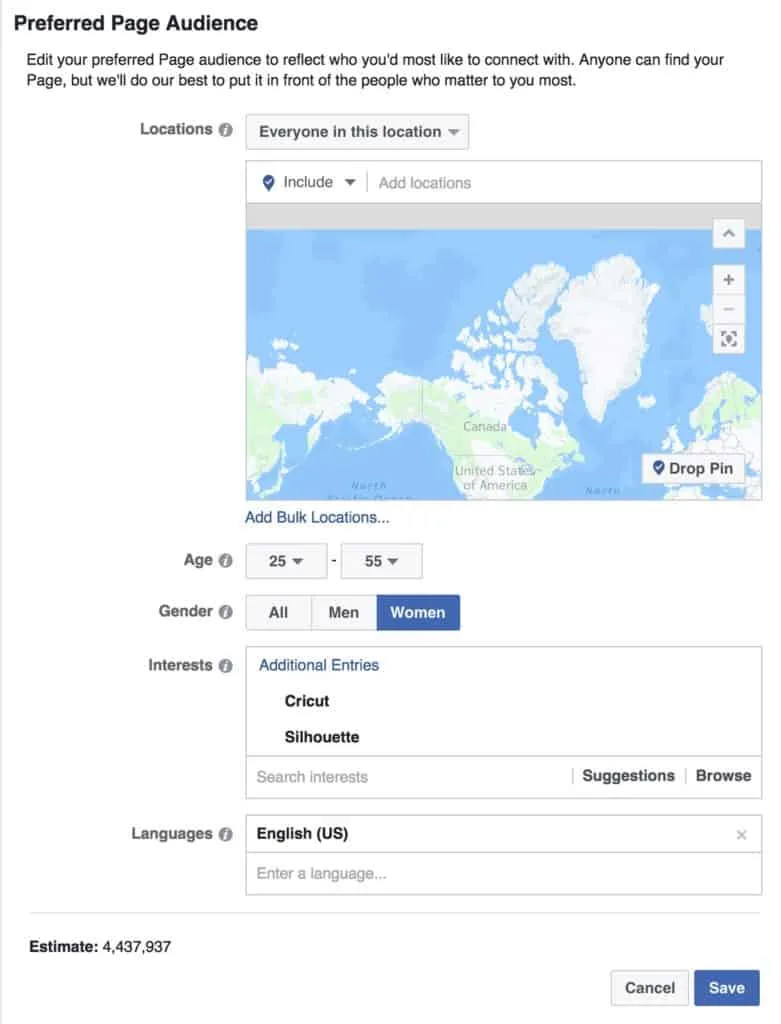 How to Set a Preferred Page Audience for Your Facebook Page - Great for Silhouette Cameo or Cricut Small Business Owners - by cuttingforbusiness.com