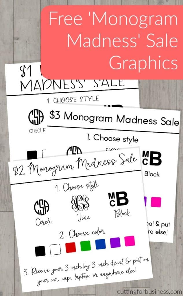 Free Monogram Madness Sale Graphics for Silhouette Cameo or Cricut Explore Small Business Owners - by cuttingforbusiness.com.