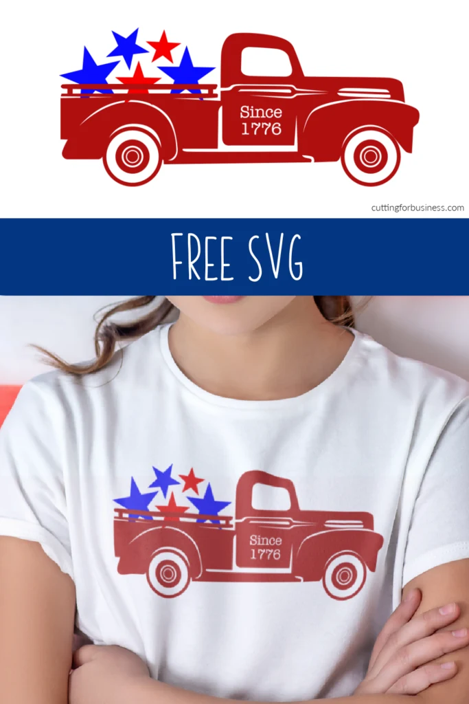 Free Vintage Red Truck SVG Cut File and Fillers - Patriotic July 4th - by cuttingforbusiness.com and creativefabrica.com.