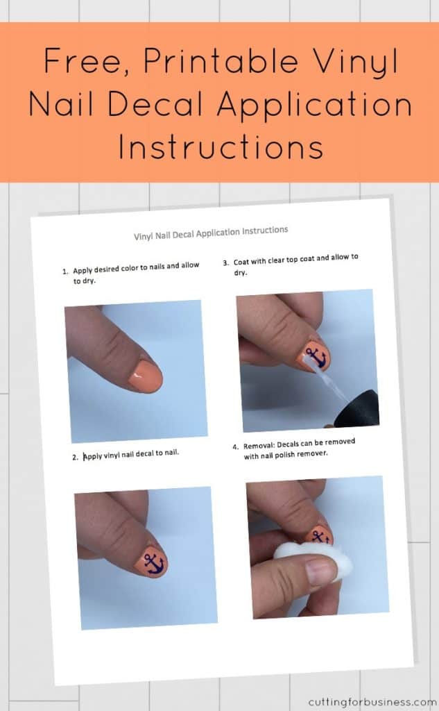 Free, unbranded vinyl nail decal application instructions for customers. Great for Silhouette Cameo or Cricut Explore small business owners! By cuttingforbusiness.com.