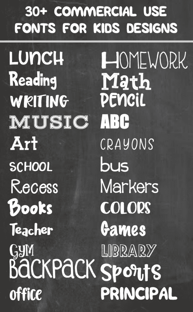 30+ Commercial Use Fonts for Kid's Designs - Great for Silhouette Cameo or Cricut Explore small business owners who make children's products - by cuttingforbusiness.com