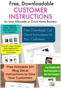 Free Customer Instruction Sets for Vinyl Decals and More in your Silhouette Cameo or Cricut Explore or Maker Small Business - Includes: Car, Mug, Tumbler, HTV, Nails, and Wall - by cuttingforbusiness.com