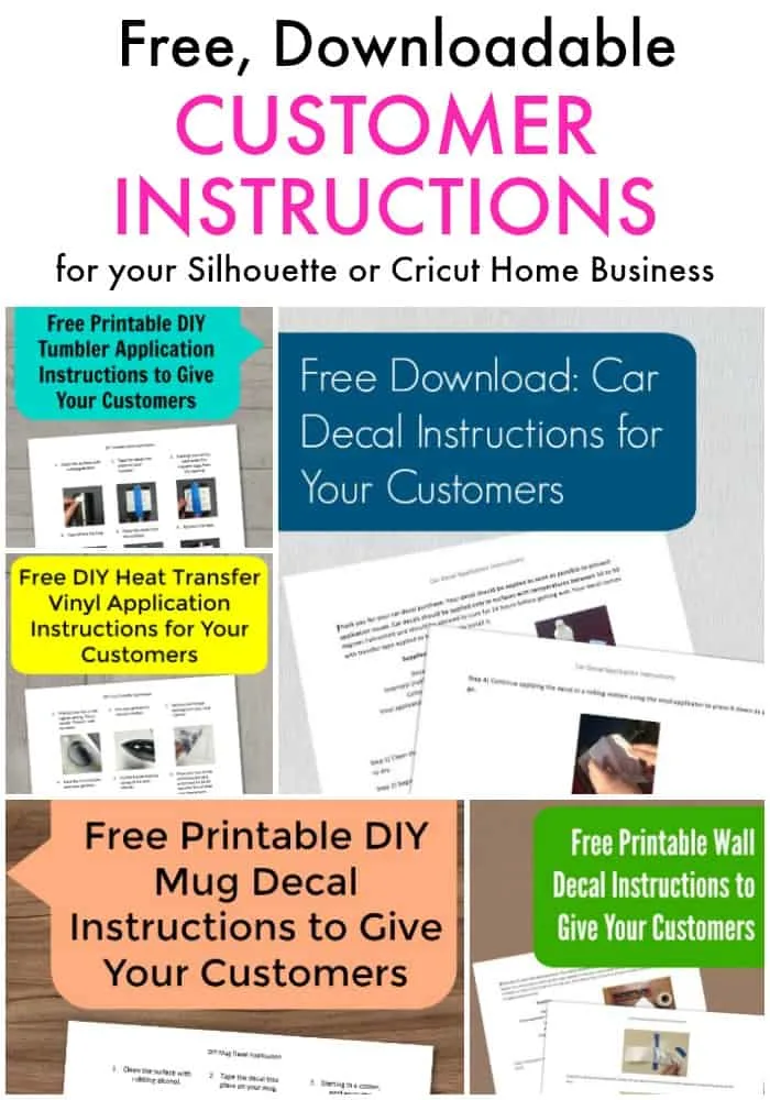 Free Customer Instruction Sets for Vinyl Decals and More in your Silhouette Cameo or Cricut Explore or Maker Small Business - Includes: Car, Mug, Tumbler, HTV, Nails, and Wall - by cuttingforbusiness.com