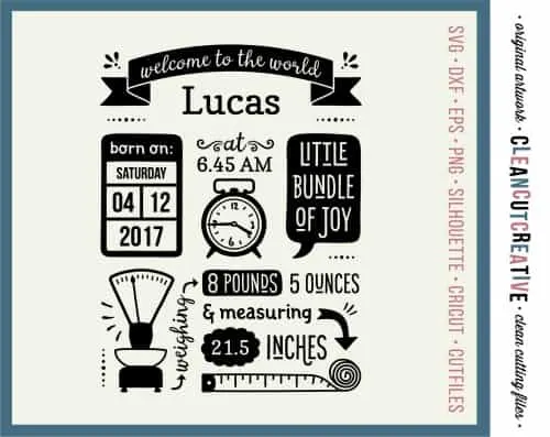 Birth Stat SVG Cut File for Silhouette Cameo, Curio, Mint or Cricut - by cuttingforbusiness.com