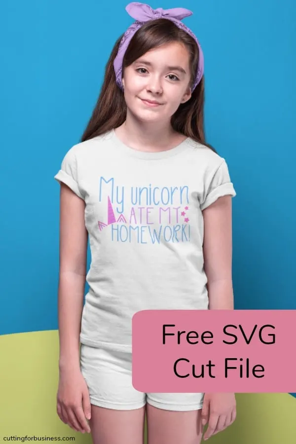 My Unicorn Ate My Homework - Free SVG Cut File for Silhouette Cameo, Curio, Portrait or Cricut Explore or Maker - by cuttingforbusiness.com