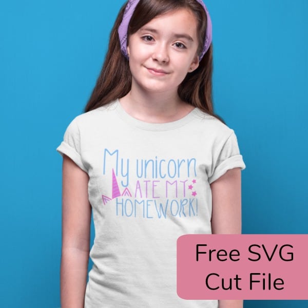 My Unicorn Ate My Homework - Free SVG Cut File for Silhouette Cameo, Curio, Portrait or Cricut Explore or Maker - by cuttingforbusiness.com