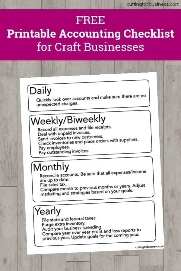 Free Printable Accounting Checklist for Craft Businesses - Great for Etsy shops - by cuttingforbusiness.com