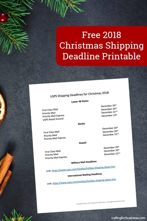 Free Printable: USPS Christmas Holiday Shipping Deadlines 2018 - by cuttingforbusiness.com