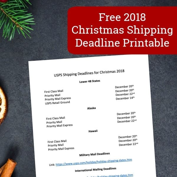 Free Printable: USPS Christmas Holiday Shipping Deadlines 2018