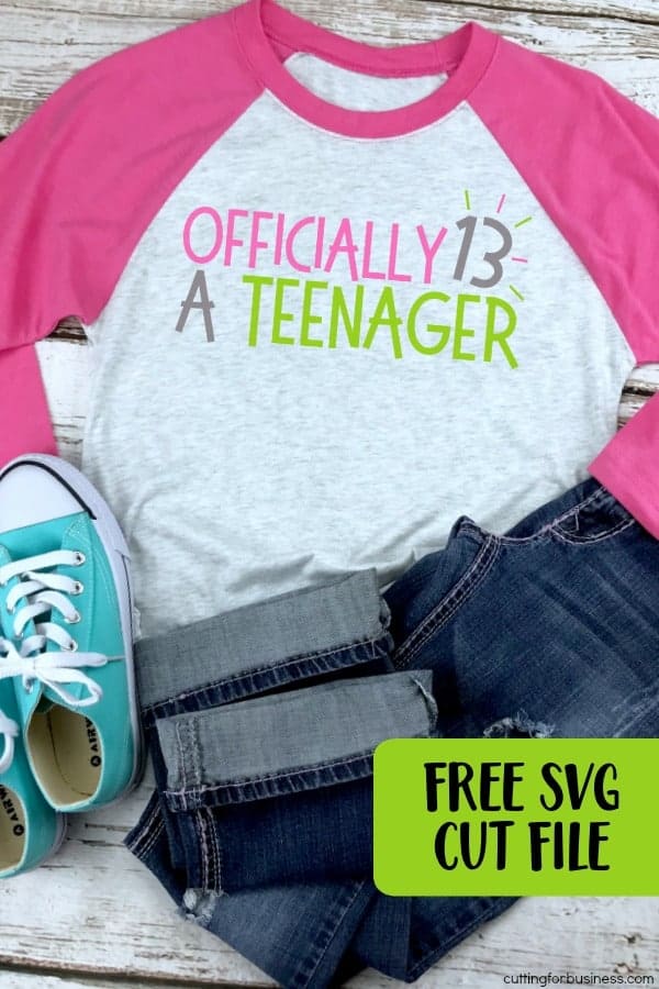 Free 'Officially a Teenager' 13 Birthday SVG Cut File for Silhouette Portrait or Cameo and Cricut Explore or Maker - by cuttingforbusiness.com
