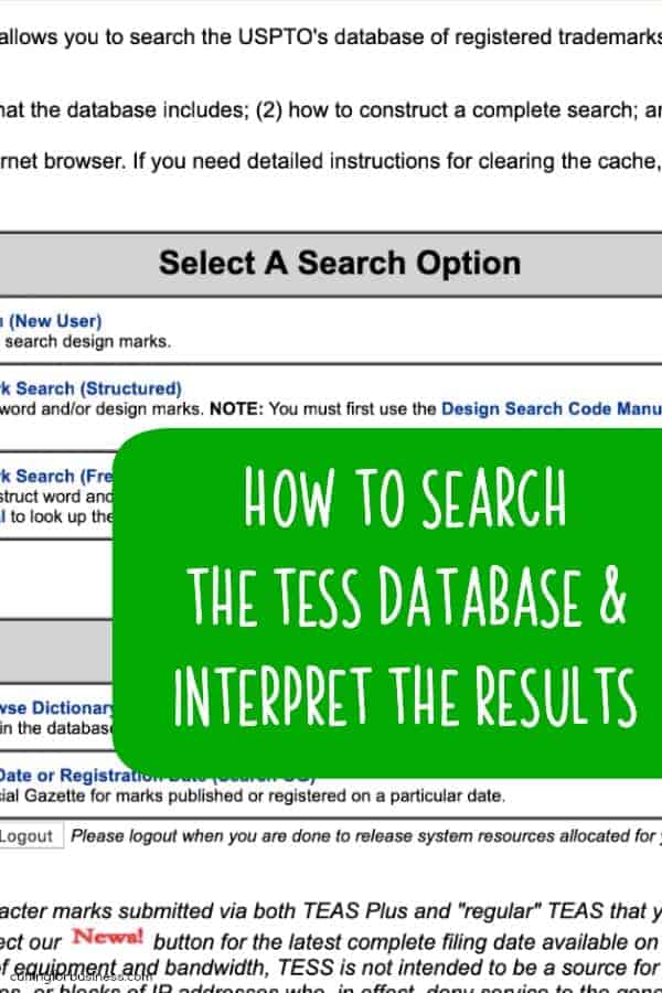How to Search the US Trademark (TESS) Database & Interpret Results - A MUST read for Silhouette Portrait or Cameo and Cricut Explore or Maker craft business owners - by cuttingforbusiness.com