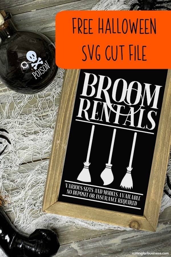 Free Halloween 'Broom Rental' SVG Cut File for Silhouette Portrait or Cameo and Cricut Explore or Maker - by cuttingforbusiness.com