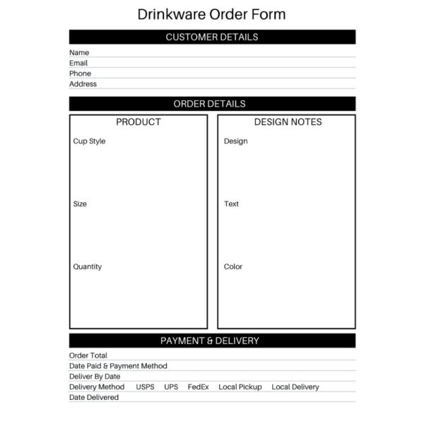 Drinkware (Mug, Tumbler, Cup, Wine Glass, Beer Stein) Order Form - cuttingforbusiness.com