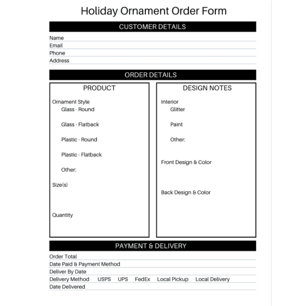 Holiday Christmas Ornament Order Form - cuttingforbusiness.com