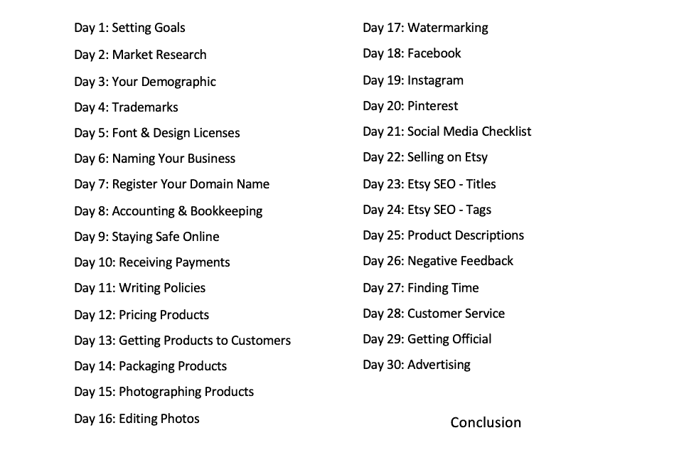 Diving In: 30 Days to Start a Business with Your Silhouette or Cricut Table of Contents - cuttingforbusiness.com.