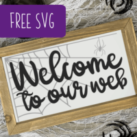 Free SVG 'Welcome to Our Web' Halloween Cut File for Silhouette or Cricut (Portrait, Cameo, Curio or Explore, Maker, Joy) - by cuttingforbusiness.com.