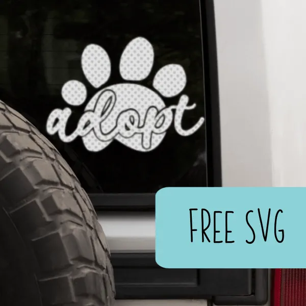 Free SVG Pet Rescue Dog 'Adopt' Cut File for Silhouette or Cricut (Portrait, Cameo, Curio or Explore, Maker, Joy) - by cuttingforbusiness.com.