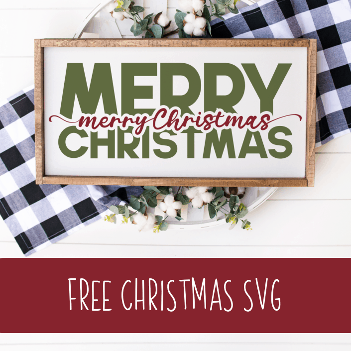 Free SVG 'Merry Christmas' cut file for Silhouette or Cricut (Portrait, Cameo, Curio, Mint, Explore, Maker, Joy) - by cuttingforbusiness.com.