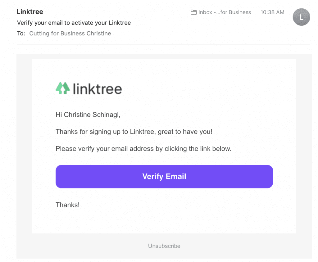 Email verification of Linktree accounts - by cuttingforbusiness.com.