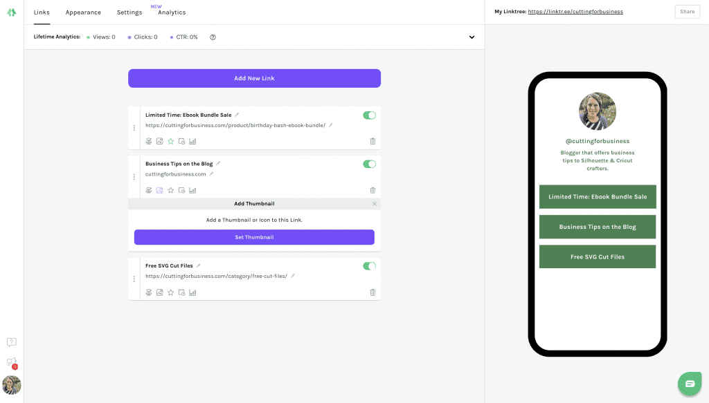 Customizing your profile page in Linktree - by cuttingforbusiness.com.