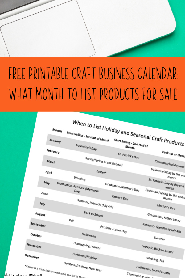 Free Printable - When to List Craft Products for Sale - Silhouette and Cricut - Portrait, Cameo, Curio, Mint, Explore, Maker, Joy - cuttingforbusiness.com.