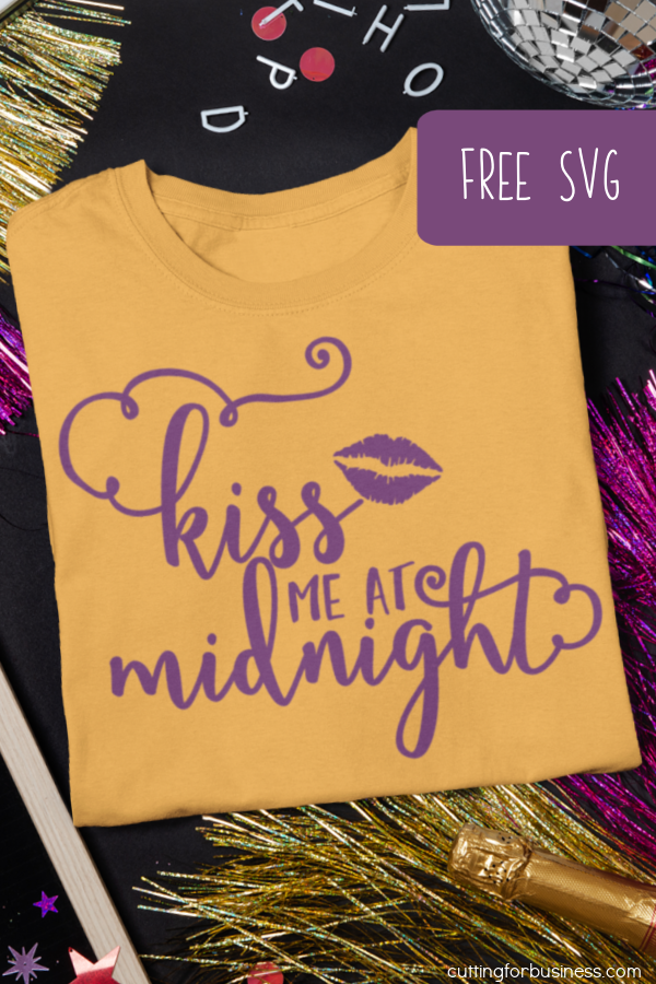 Free SVG - New Year's Eve - New Year - Kiss Me at Midnight - Cut File - Silhouette and Cricut - Portrait, Cameo, Curio, Mint, Explore, Maker, Joy - by cuttingforbusiness.com.