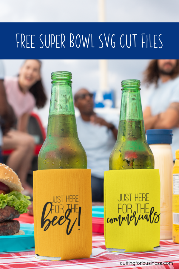Free Super Bowl SVG Cut Files for Silhouette or Cricut - 'Just Here for the Beer' and 'Just Here for the Commercials' - Portrait, Cameo, Curio, Mint, Joy, Explore, Maker - by cuttingforbusiness.com.