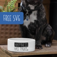 Free Pet SVG 'Happiness has paws' - for dogs, cats - Silhouette Cameo, Portrait, Curio, Mint, Cricut Explore, Maker, Joy - by cuttingforbusiness.com.