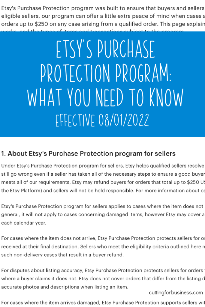 Information about the Etsy Purchase Protection Program for Etsy Sellers - by cuttingforbusiness.com.