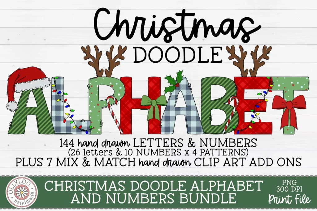 Christmas Doodle Font by Ollyloo Handmade - cuttingforbusiness.com.