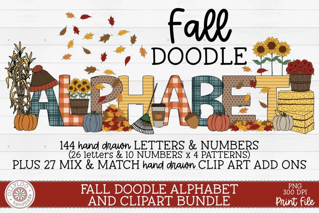Fall Doodle Font by Ollyloo Handmade - cuttingforbusiness.com.
