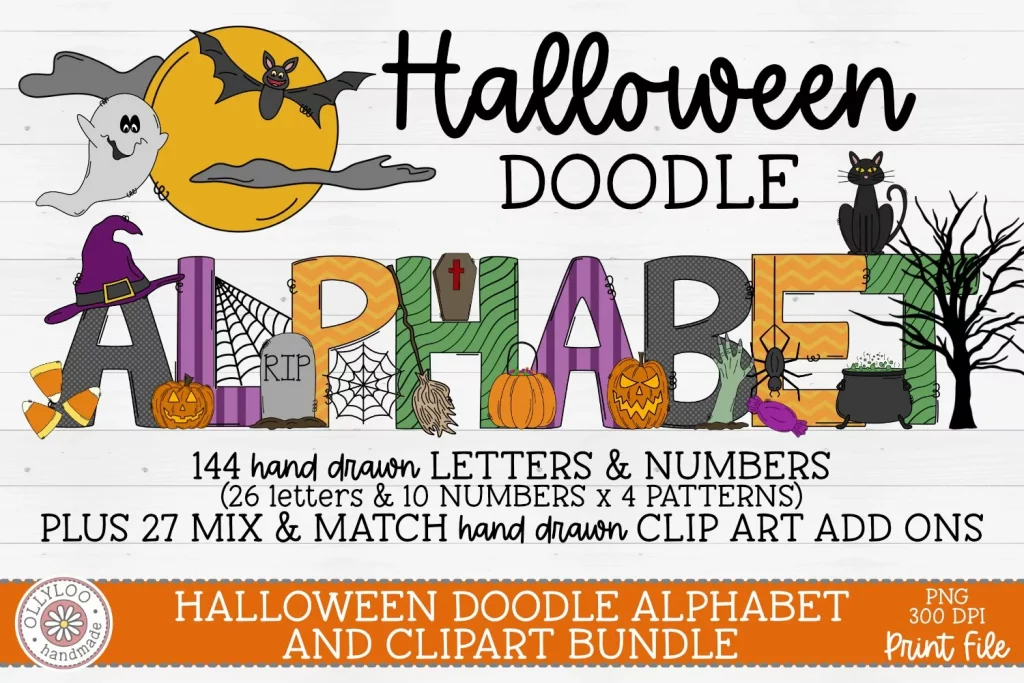 Halloween Doodle Font by Ollyloo Handmade - cuttingforbusiness.com.
