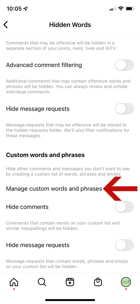 Screenshot - Instagram from the article 'Tutorial: How to Get Rid of Instagram Spam Comments' - cuttingforbusiness.com.