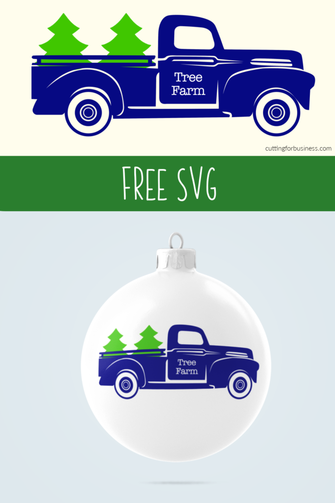 Free Vintage Red Truck SVG Cut File and Fillers - Christmas - by cuttingforbusiness.com and creativefabrica.com.