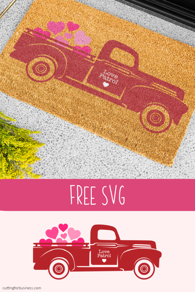 Free Vintage Red Truck SVG Cut File and Fillers - Valentine's Day - by cuttingforbusiness.com and creativefabrica.com.