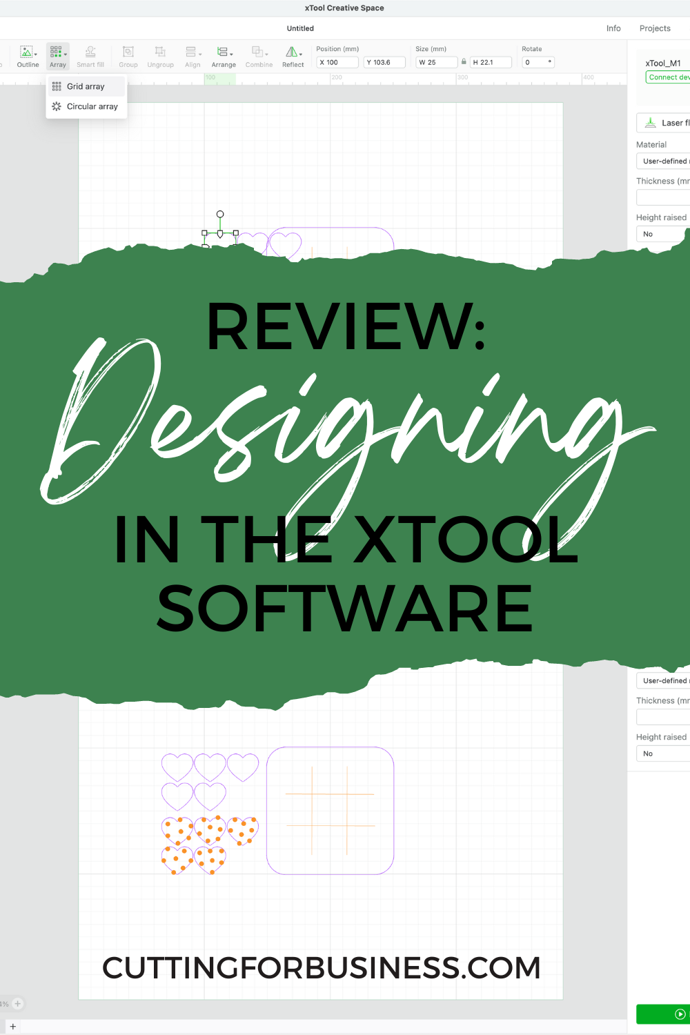 Review: Designing in the xTool Software - Tutorial: Tic Tac Toe Board and Markers - cuttingforbusiness.com.