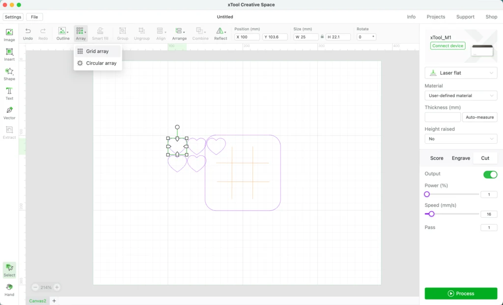 Screenshot - Review: Designing in the xTool Software - Tutorial: Tic Tac Toe Board and Markers - cuttingforbusiness.com.