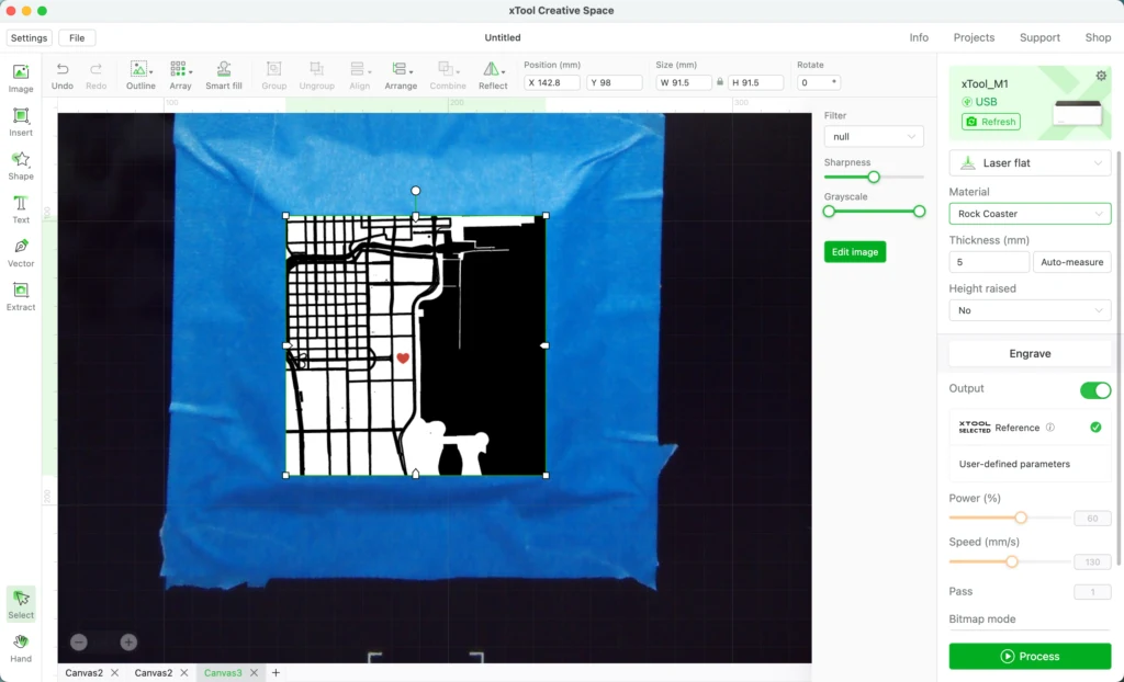 Tutorial: Engraved Map Coasters with xTool M1 - Snazzy Maps - cuttingforbusiness.com.