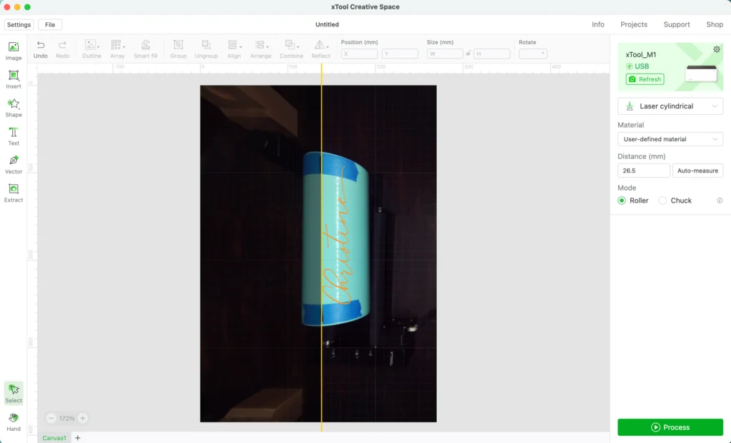 Tutorial: Engraved Tumblers with xTool - Align tumbler - by cuttingforbusiness.com.