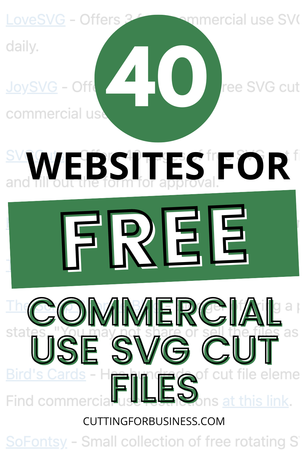 The Huge List of Websites to Download Free SVG Cut Files with Commercial Use for Crafters - Silhouette, Cricut, Glowforge, xTool, and more - cuttingforbusiness.com.