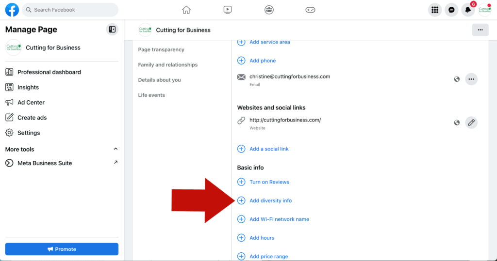 Tutorial: How to Add a Diverse Business Category on Facebook - Screenshot 2 - cuttingforbusiness.com.