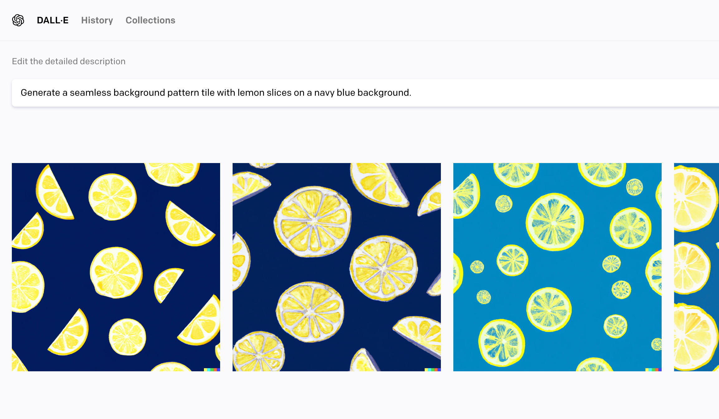 Screenshot - Dall-E 2 Example - Seamless lemon tiles - cuttingforbusiness.com.