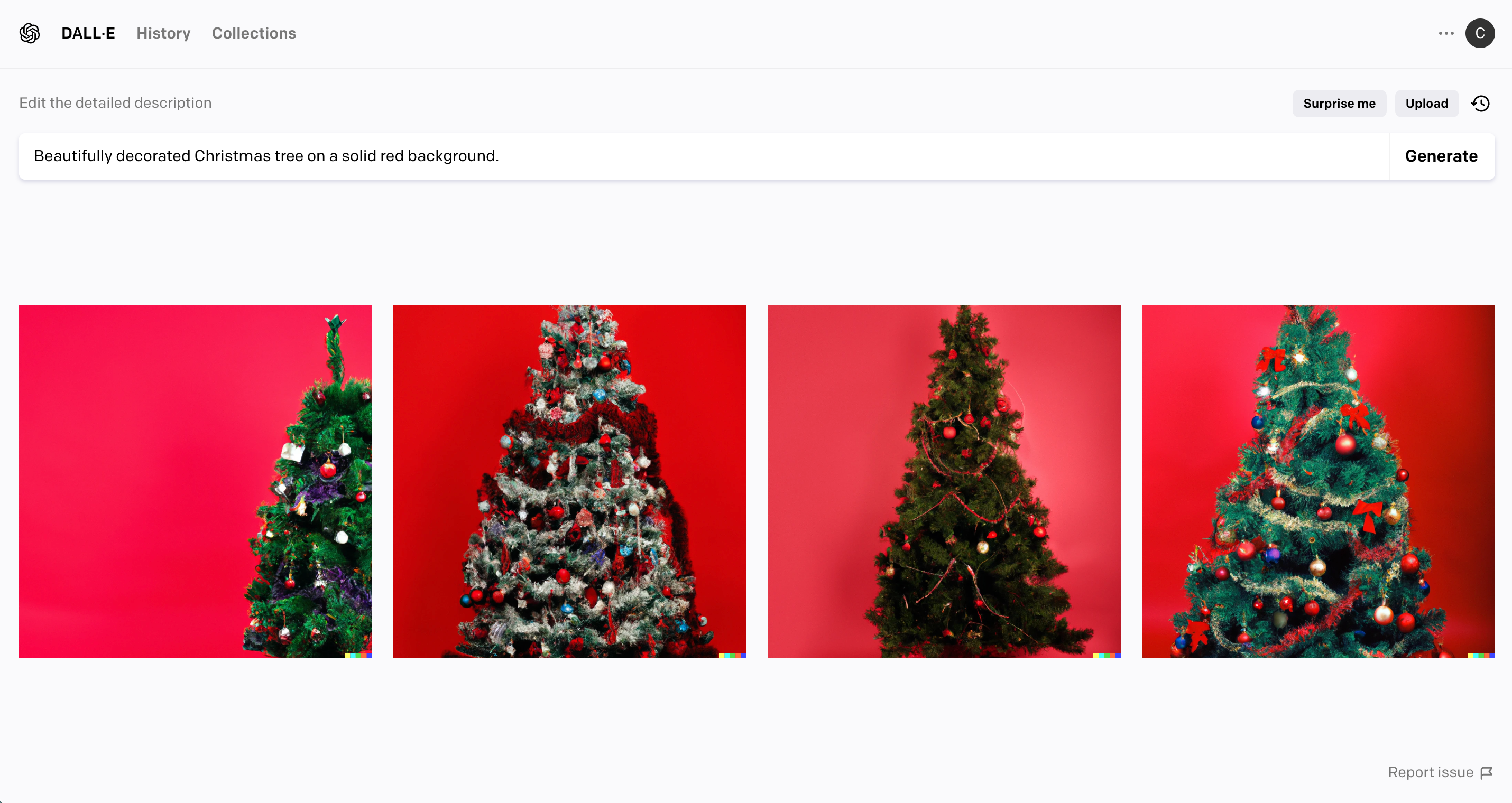 Screenshot - Dall-E 2 Example - Christmas tree illustration - cuttingforbusiness.com.