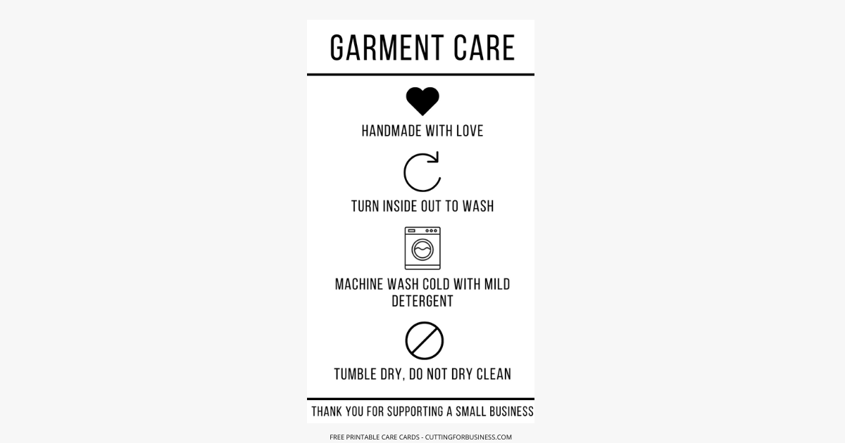 Free, printable Garment Care Cards - cuttingforbusiness.com.